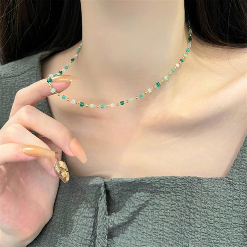 Simple Forest Style Fresh Creative Versatile Japanese and Korean Splicing Contrast Color Beaded Niche Light Luxury Necklace