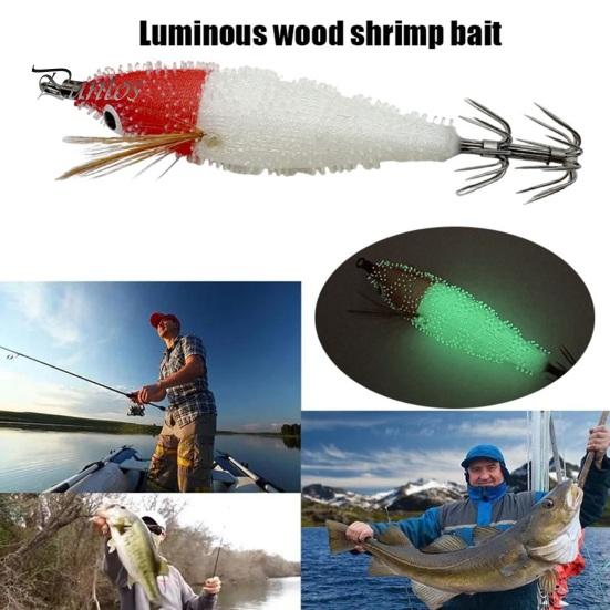 7.5CM/6G Bionic Shrimp Lure with Squid Hook Glow-in-the-dark Realistic Artificial Bait Saltwater Freshwater Bass Walleye Trout Fishing Accessories