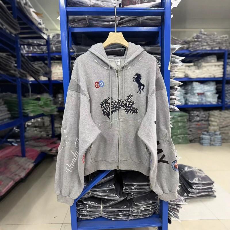 Mens Oversized Hooded Sweatshirt With Zipper Distressed Detail Cotton Blend Fall 2026 Streetwear