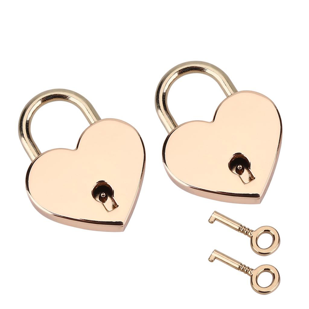 2 Sets Heart Shaped Padlock & Skeleton Key Metal Lock for Luggage Diary Book Jewelry Box