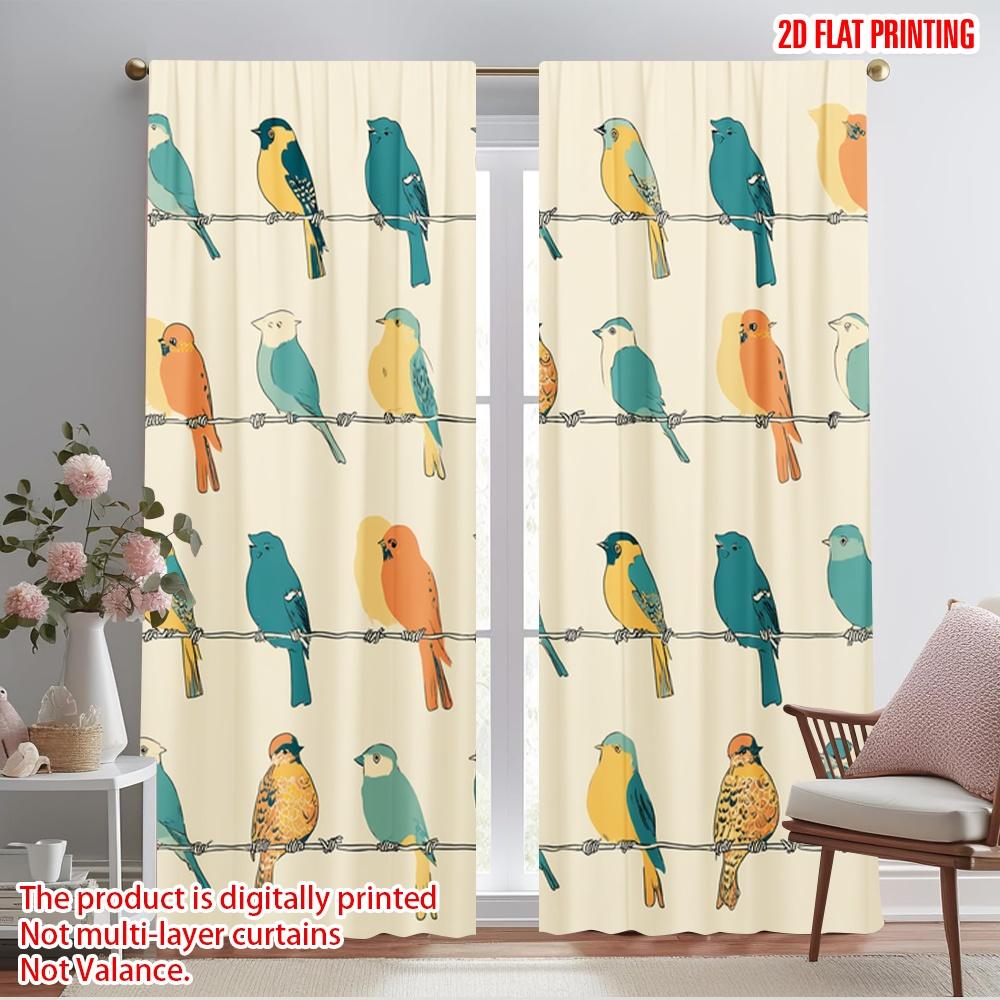 

2pcs,2D plane printing Curtains&Window Treatment Colorful Birds On Branches Polyester (without rod) Outdoor Decorations Ldeal 52.50×116.00 CM 2pcs