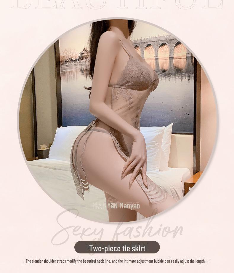 Manyan Sexy rückenfreie Dessous: Transparentes Nachthemd mit Strapsen, Home Suit 9194