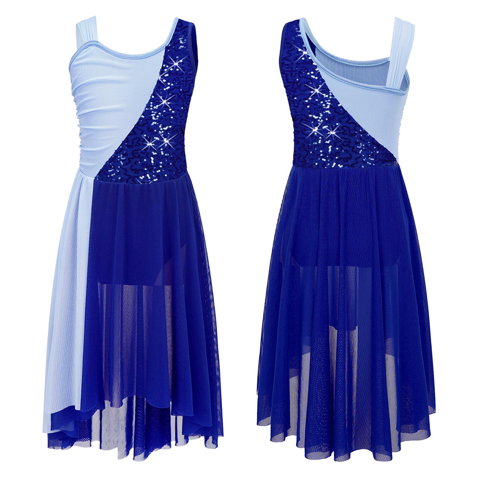 

Сучасна сукня для ліричних танців для дівчаток без рукавів із нерівним подолом 11-12 Years темно-синього кольору