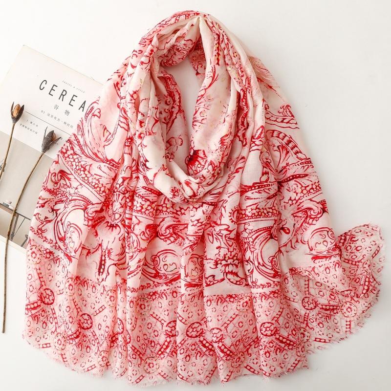 Retro Bohemian Styles Women Scarf Summer Beach Shawl Cotton Linen Feeling Tassel Pashmina Muslim Hijab Wrap Lady Viscose Scarf