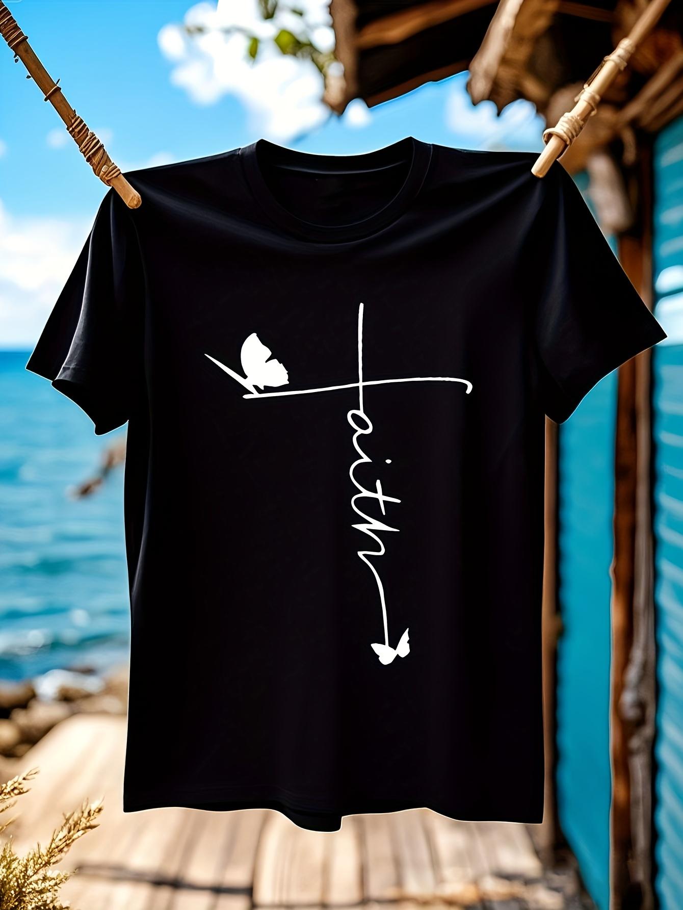 Black Crew Neck Tshirt - Faith Cross Graphic Tee with Min... XL