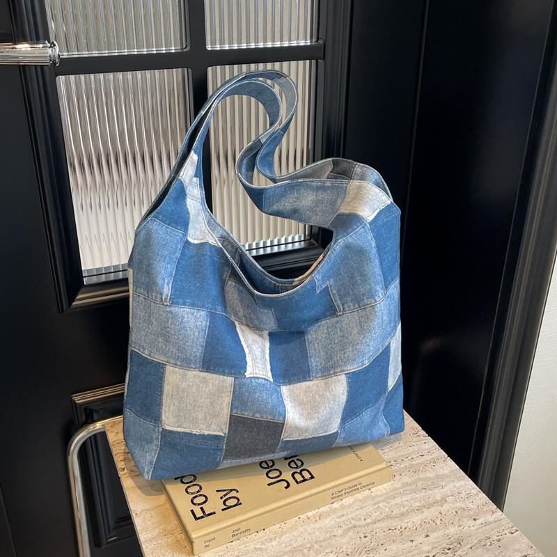 Large Checkered Canvas Tote Bag With Retro White Brown And Plaid Pink Design Street Style Chic