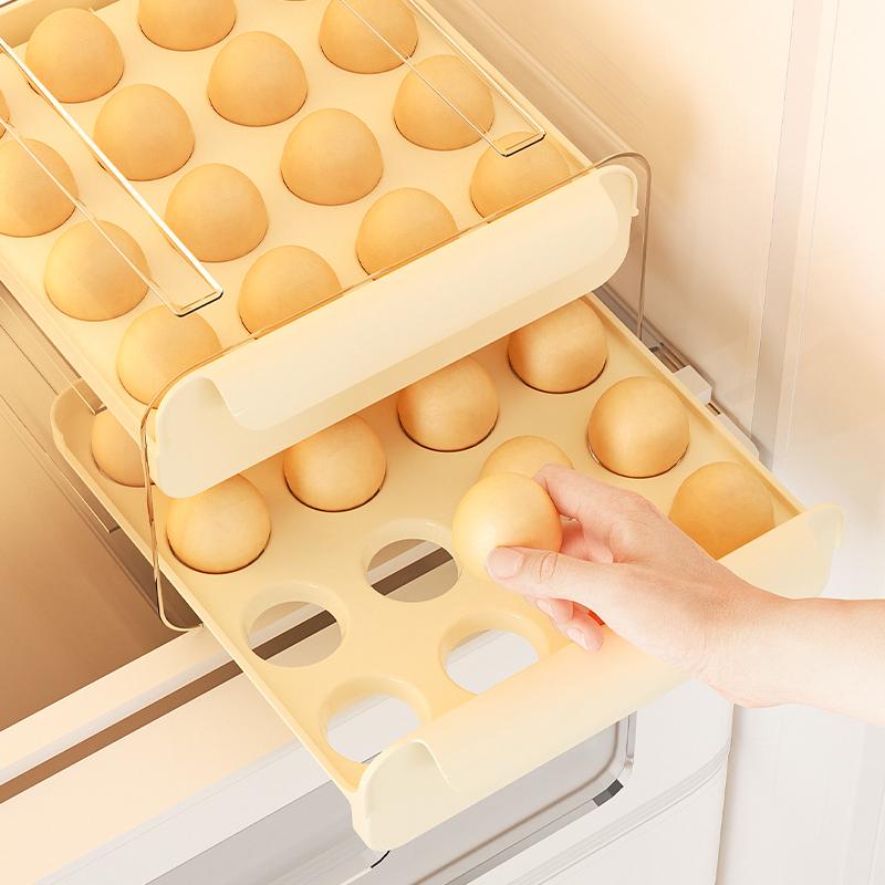 UFORU Egg Storage Box Kitchen Refrigerator Drawer Type Egg Carton Double Layer Egg Holder Crisper Box