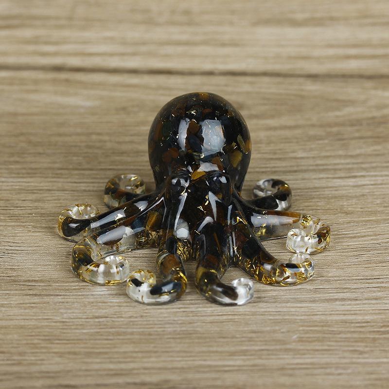 Miniature Octopus Statue Natural Crystal Agate Stone Crushed Stone Dropper Resin Squid Home Tabletop Landscape Ornaments Crafts