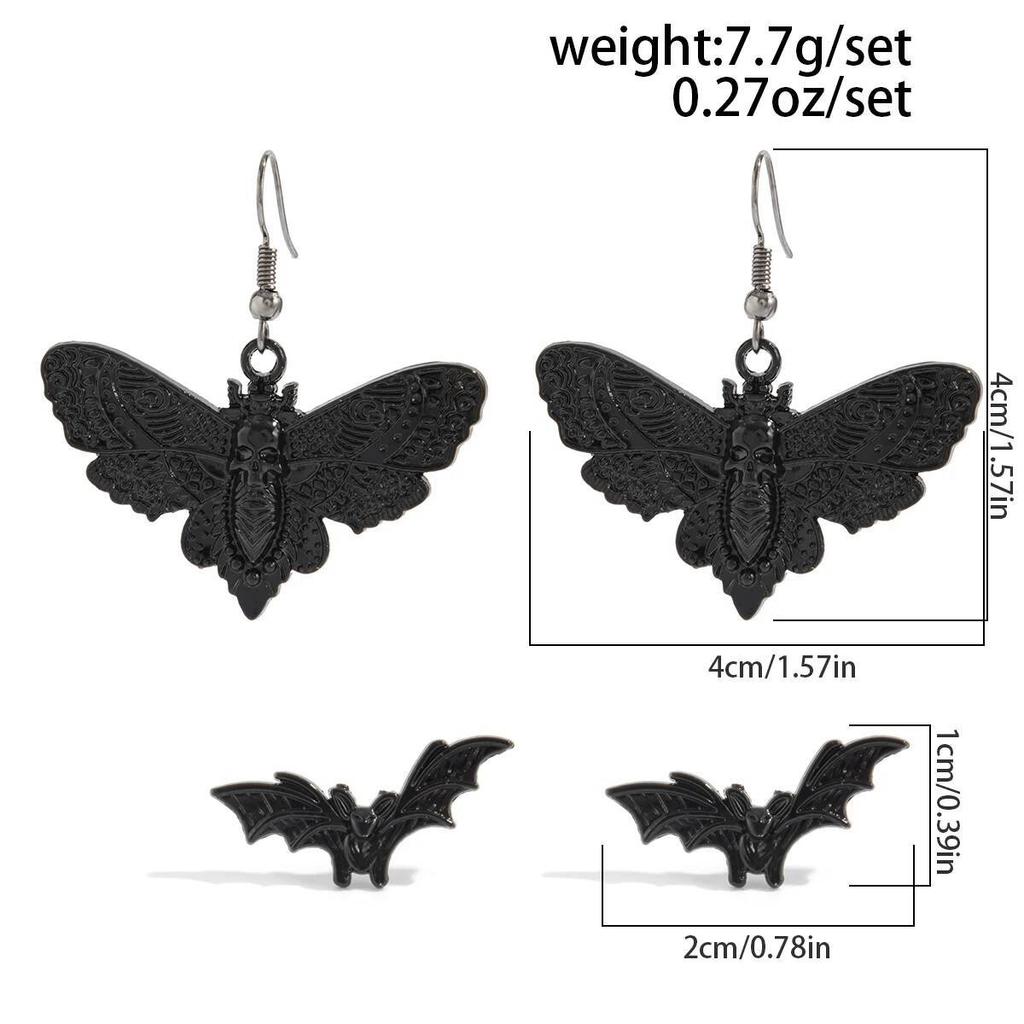 SHIXIN 2 Pair Gothic Moth Bat Skull Pendant Earrings for Women Retro Butterfly Drop Earrings Set Halloween Jewelry Accessories