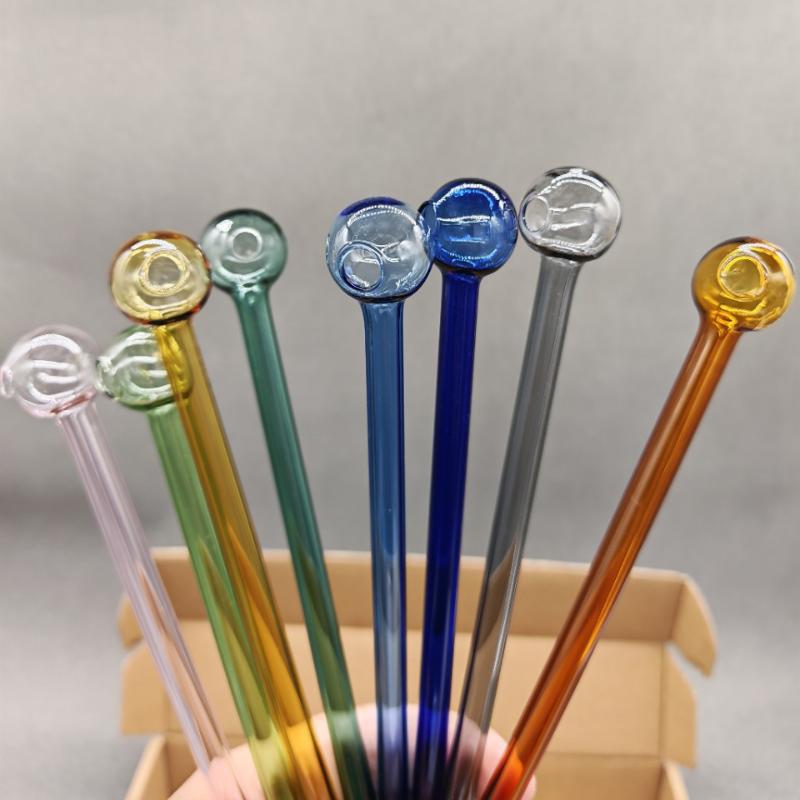 8 Stück Hohle Kugel Glasstrohhalme Saft Milch Hohes Borosilikat Hitzebeständig Runder Kopf Strohhalm Wiederverwendbar