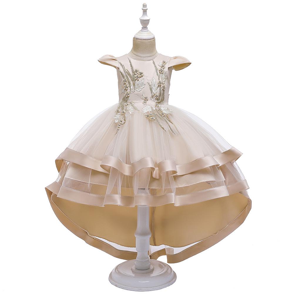Girls' Formal Princess Dress with Train – Wedding, Runway, Piano Performance, Puffy Skirt