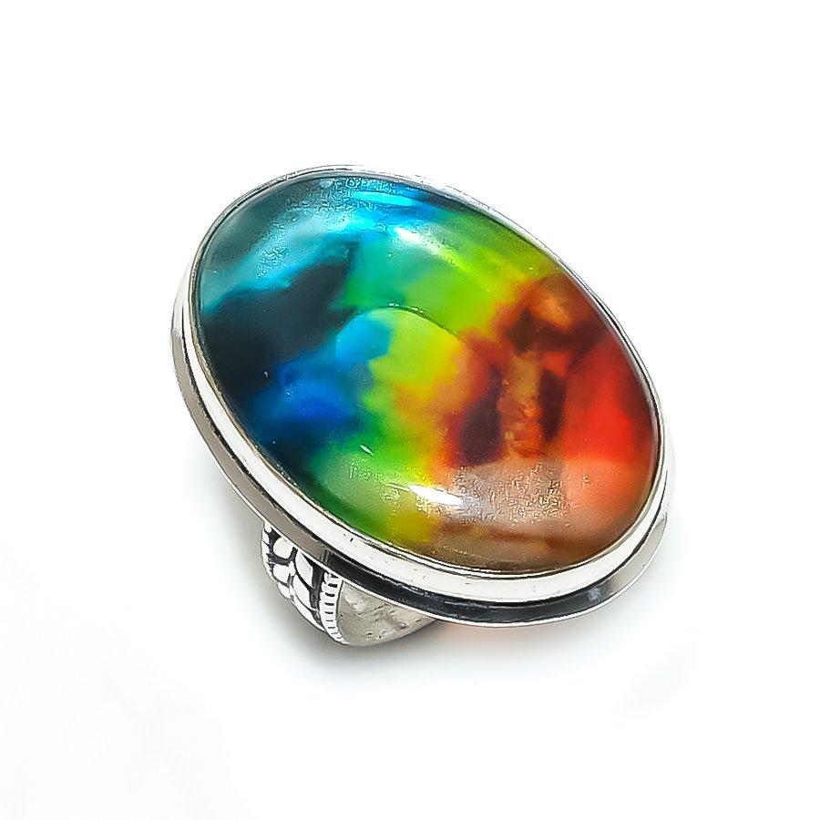 Natural Dicorich Glass Gemstone 925 Sterling Silver Jewelry Ring Size 8 s5E09