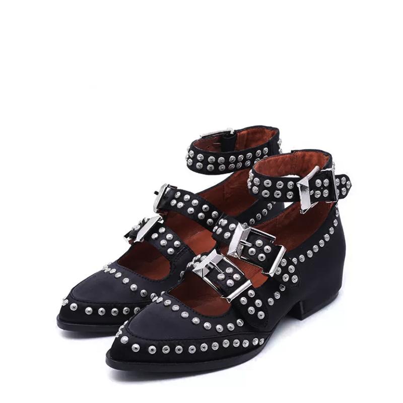 Fashion New Style Round Toe Riveted High Heels Women's Thick Heels Ankle Frenulum Microfiber/Satin Fashion Pearl  Ladies Large Size 43