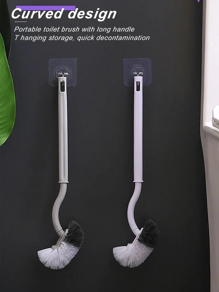 Wall-Mounted S-Type Toilet Brush – Bent Head Corner Gap Cleaner with Soft Bristles – Bathroom Cleaning Tool & Accessories