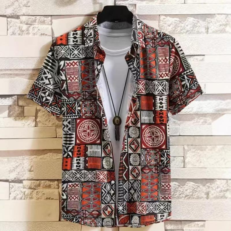 Men Short Sleeve Button Down Shirt Palm Leaf Print Casual Summer Beach Shirt