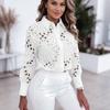 Women's Fashion Casual Spring Fall Solid Color Print Long Sleeve POLO Neck Blouses & Shirts