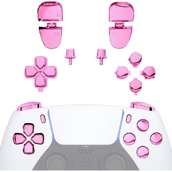 eXtremeRate Replacement D-pad R1 L1 R2 L2 Triggers Share Options Face Buttons, Chrome Gold Full Set Buttons Compatible with ps5 Controller BDM-030