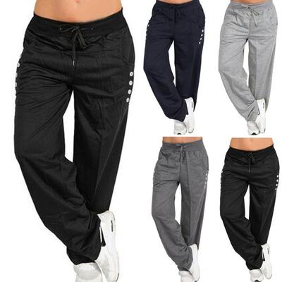 Damen-Hose, einfarbig, locker, lässig, Kordelzug, Sport, Laufen, Freizeit