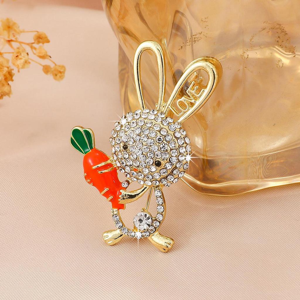 High-End Zirconia Carrot Rabbit Brooch - Cute Animal Pin, Perfect Easter Accessory