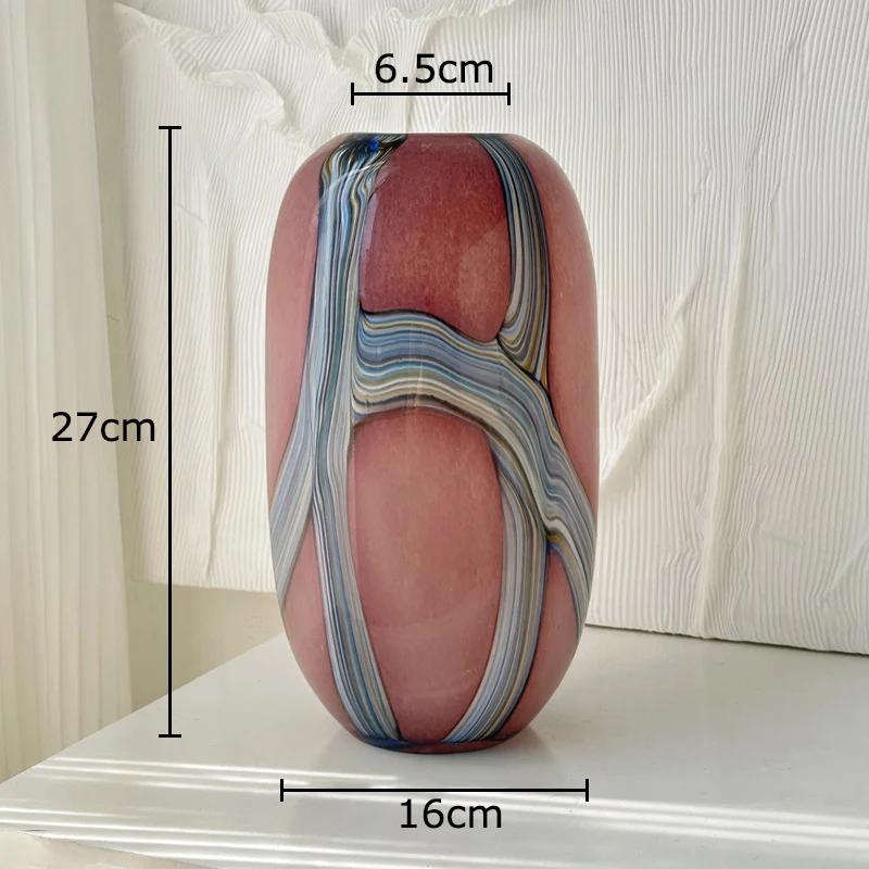 Colorful Stripes Glass Vase Desk Decoration Flower Arrangement Artificial Flowers Decorative Floral Vases Room Aesthetic Decor
