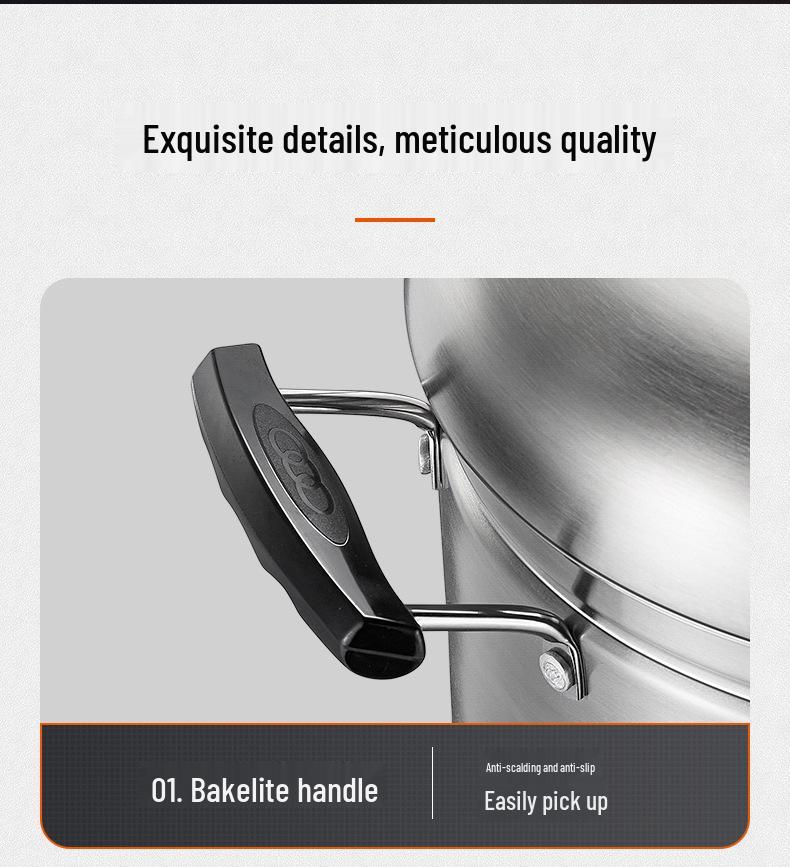 Supor Multi-Purpose 304 Stainless Steel Steamer Pot with Thickened Composite Bottom, 22/24cm - Ideal for Fish and Soup.