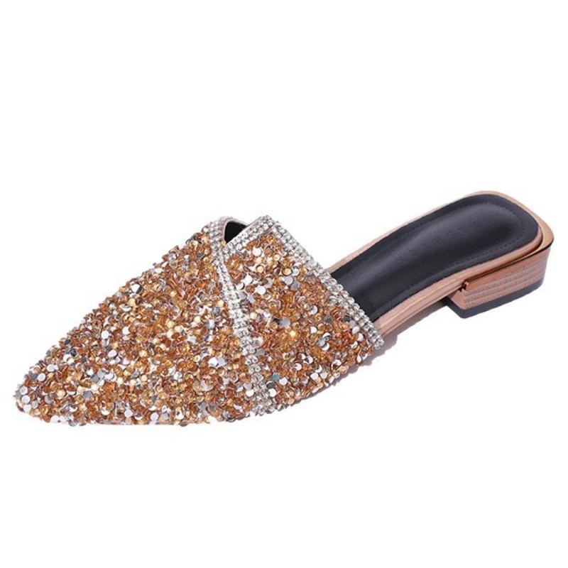 Slippers women wear new fashion pointed head bag head half drag summer versatile thick heel shoes tide