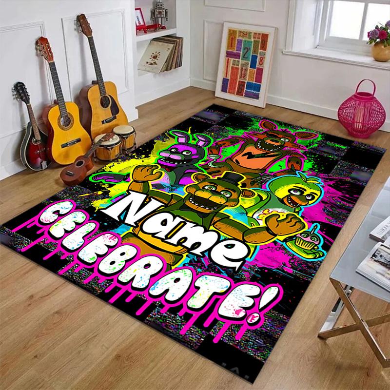 Custom Freddy bear Mat Personalized Name, Polyester Washable Indoor Entryway Rug, Gift for Christmas, Easter, Thanksgiving Day