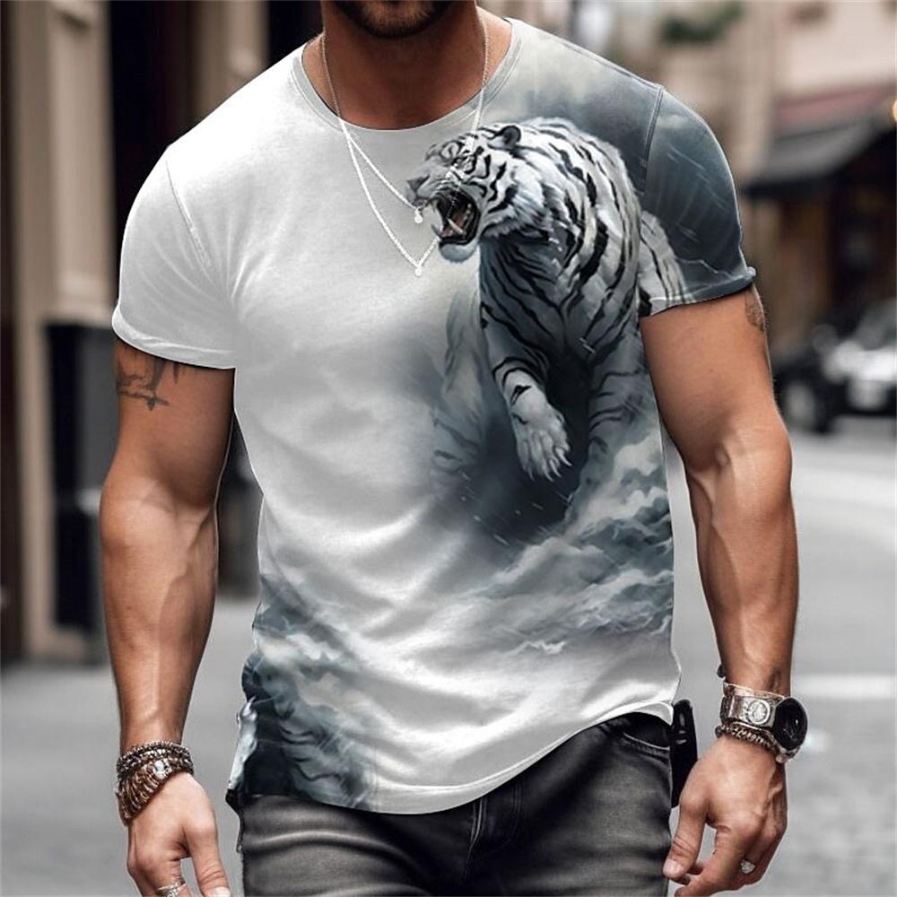 Men's T-Shirt Lion Pattern Man T Shirt Summer Short Sleeve Top Round Neck Y2k Clothes T-Shirts for Men Breathable Men Clothing