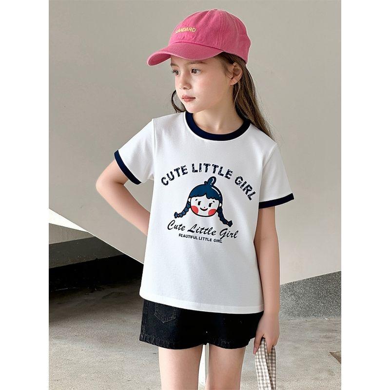 Brand Export Original Children's Clothing Summer New Style Cartoon Girl Print Pure Cotton Short-Sleeved T-Shirt Round Neck Youth Clothing