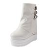 Fashion Spring 13cm Heel Thick Sole Mid-Calf Boots for Petite Women - Black/White Warm Stylish Height-Increasing Smoke Tube Design