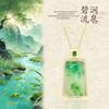 Jade Stream Electroplated Gold Pendant Necklace with Imitation African Jade and Colored Diamonds for Men and Women