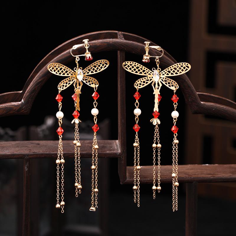 Tuanming Chinese Bridal Xiuhe Dress Phoenix Crown Headdress with Red Tassels