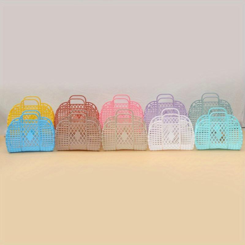 Collapsible Plastic Storage Basket Bag, Open Travel Cosmetic Organizer with Dual Handles Design, Hand Wash Beach Bag