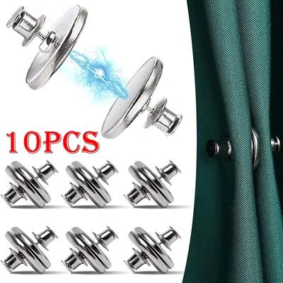 1-10Pcs Curtain Magnetic Button Window Curtain Close Magnet Buckle Nail Free Detachable Adjustment Curtain Clip Room Accessories