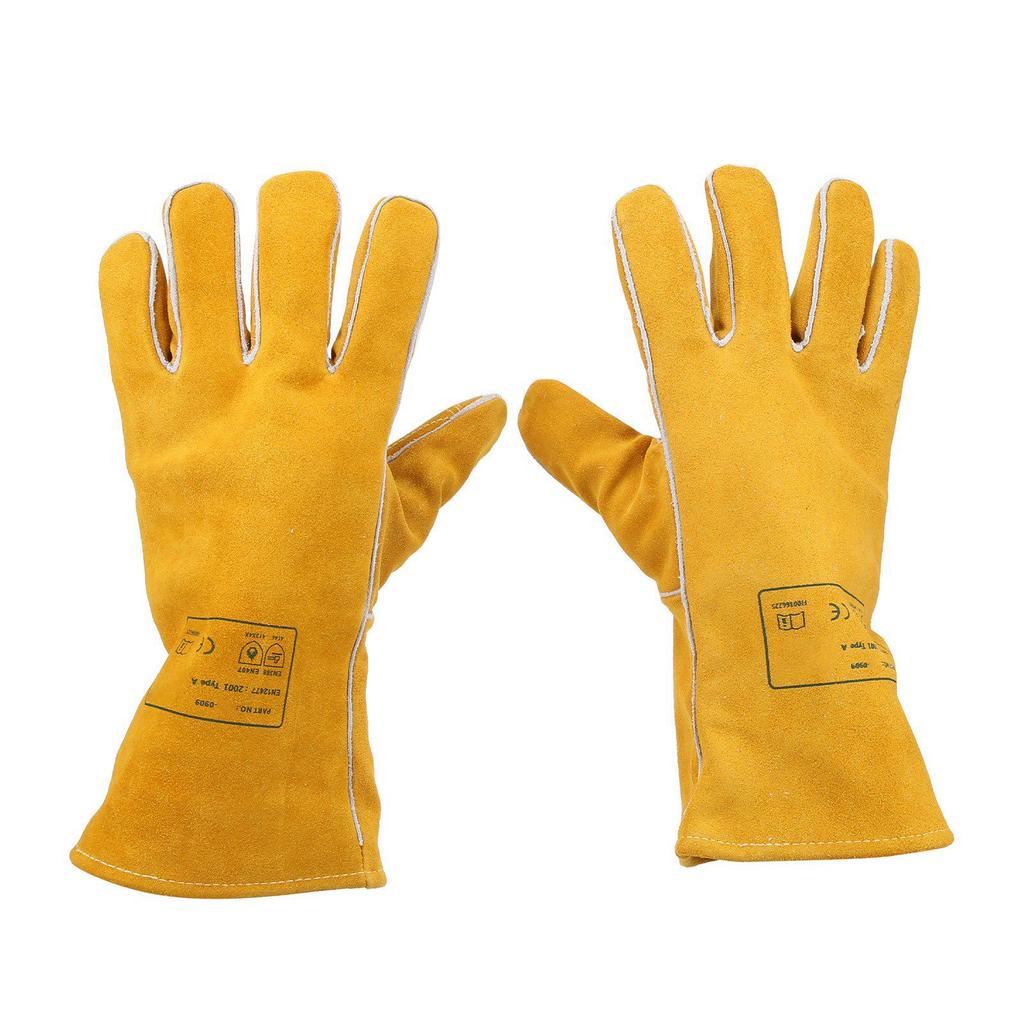 Pair Welding Gloves Skidproof HeatResistant Sweat Absorbing Golden Yellow for Working Safety