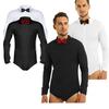Spandex Clubwear Solid Color Men's Long Sleeve Front Zipper Latin Dance Tuxedo Shirt Bodysuit #M-3XL