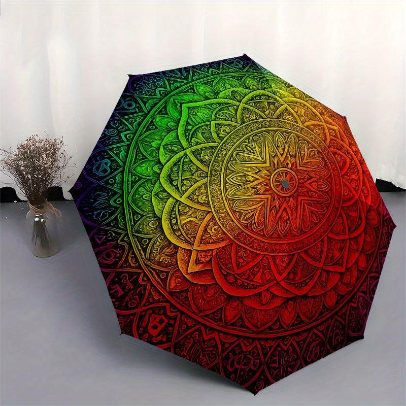 Vibrant Mandala Artwork: Colorful Circular Design for Home DecorUmbrella with Cute Design, Portable 3-Fold Compact Umbrella for Men & Women, Valentine