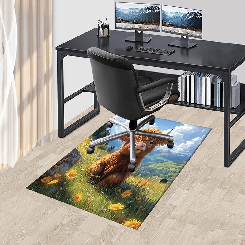 

Highland Bull Theme Comfortable Chair Mat - Office Carpet for Home Decor, Large Size Rug Suitable for Sofa, Bedroom, Living Room, Various Ro 60cm by 90cm