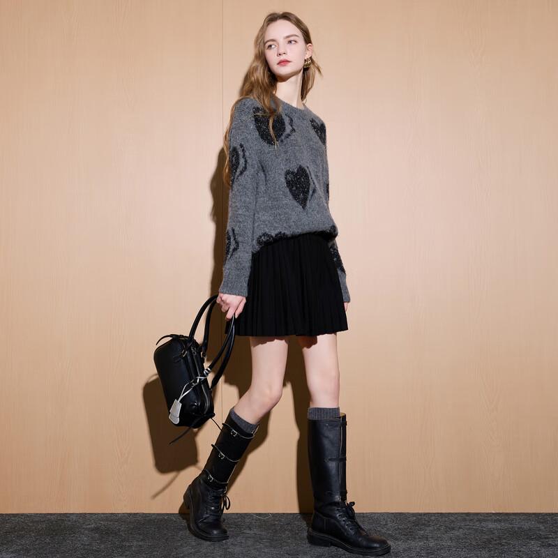 Sancai 2025 Winter High-Waist Pleated Knit A-Line Skirt