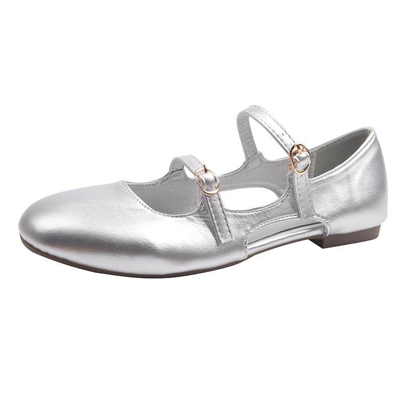 

Модная женская обувь на плоской подошве 2025 Весна и Осень Новые Цельнокроеные Балетки Одинарные Туфли С Мелким Вырезом на Плоской Подошве Мэри Джейн Женская Обувь 40 серебряный