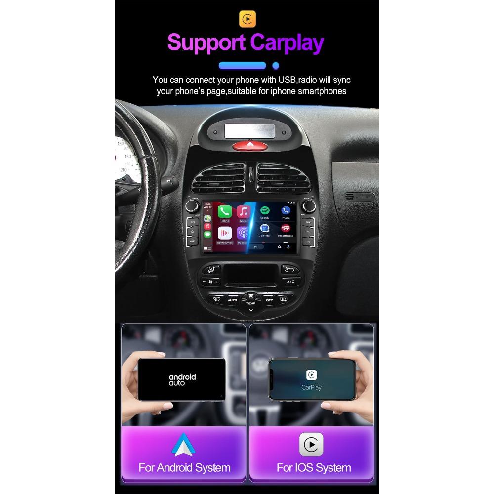 7'' Car Radio Android Carplay For PEUGEOT 206 206CC 206SW 2000-2008 Car Multimedia Player Autoradio 1+32GB