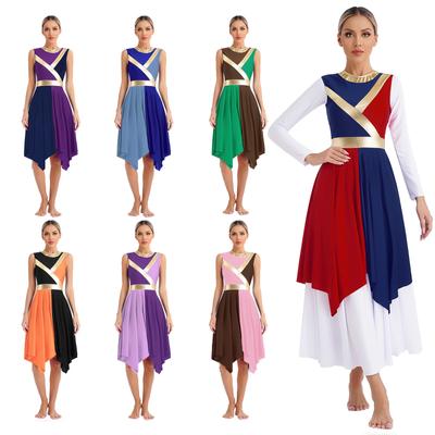 Womens Sleeveless Color Block Praise Dance Tunic Liturgical Lyrical Worship Dance Costume