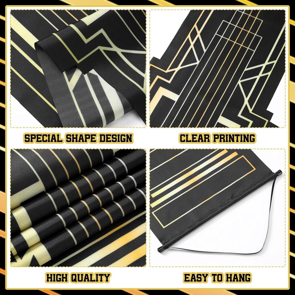 4 Pcs Roaring 20s Party Decorations Black and Gold Column Door Porch Banner 1920s Hanging Banner Speakeasy Awards Wedding Decorations Supplies