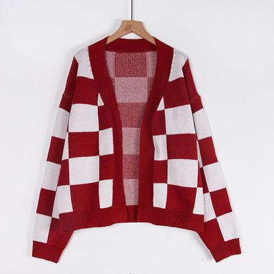 Women's Autumn and Winter Plaid Cardigan Plus-size Sweater