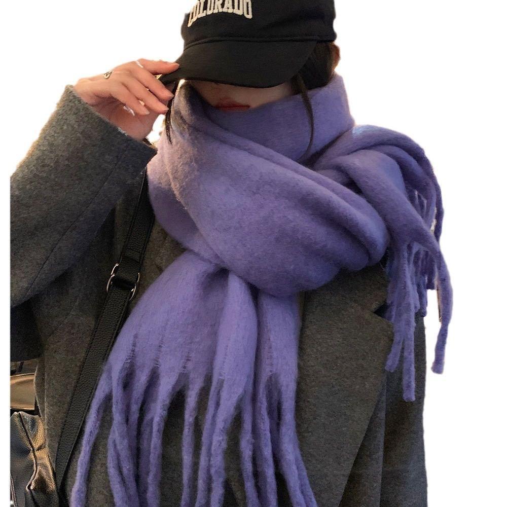 Fashion Warm Winter Cashmere Scarf Solid Color Soft Long Tassel Scarves Mohair Thickened Shawl Wrap Women