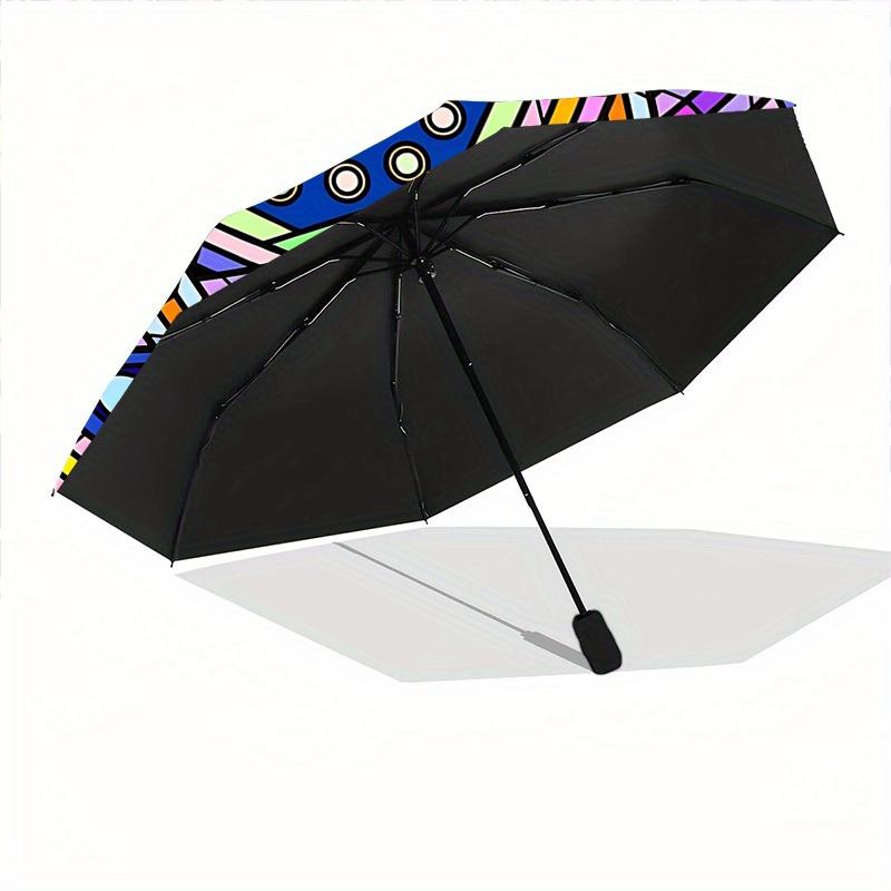 1pc Mandala Artwork Automatic Open/Close Umbrella, Umbrella with cartoon Design, Portable Compact Umbrella for Men & Women, Good Holiday Gif