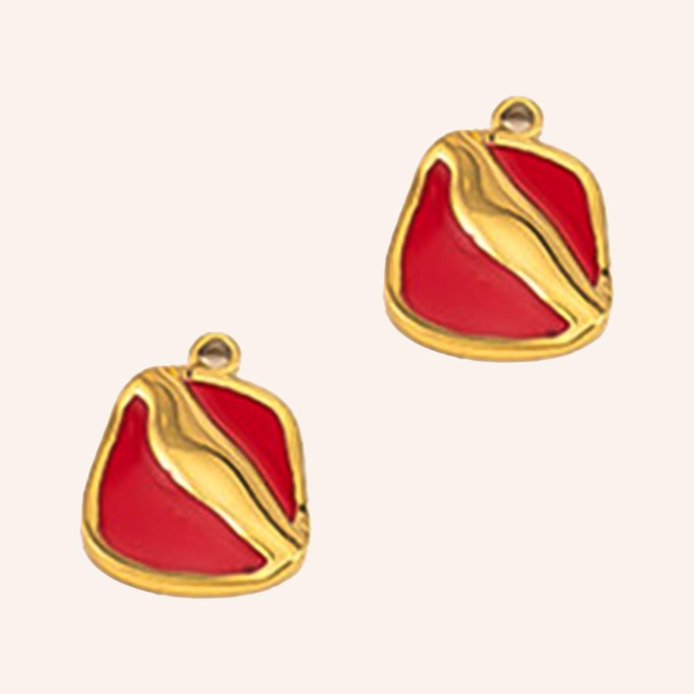 2pcs Stainless Steel Irregular Red Enamel Round Heart Star Design Pendant Necklace Earring Heart Charms Craft Jewelry Findings