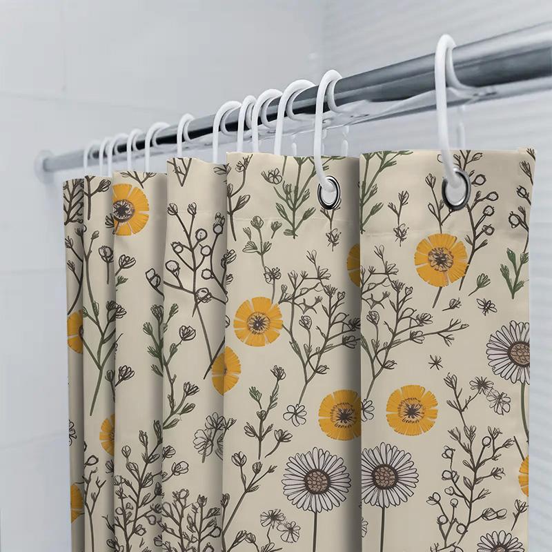 Yellow Flower Bath Curtain Set Shower Decor Vintage Print Modern Home Decor Shower Curtain 3D Printing Waterproof Fabric Bathroo