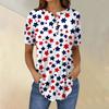 Short Sleeve Womens Tops Summer T-Shirts Print V Neck Casual Basic Tee Button Shirts Tunic Tops Independence Day