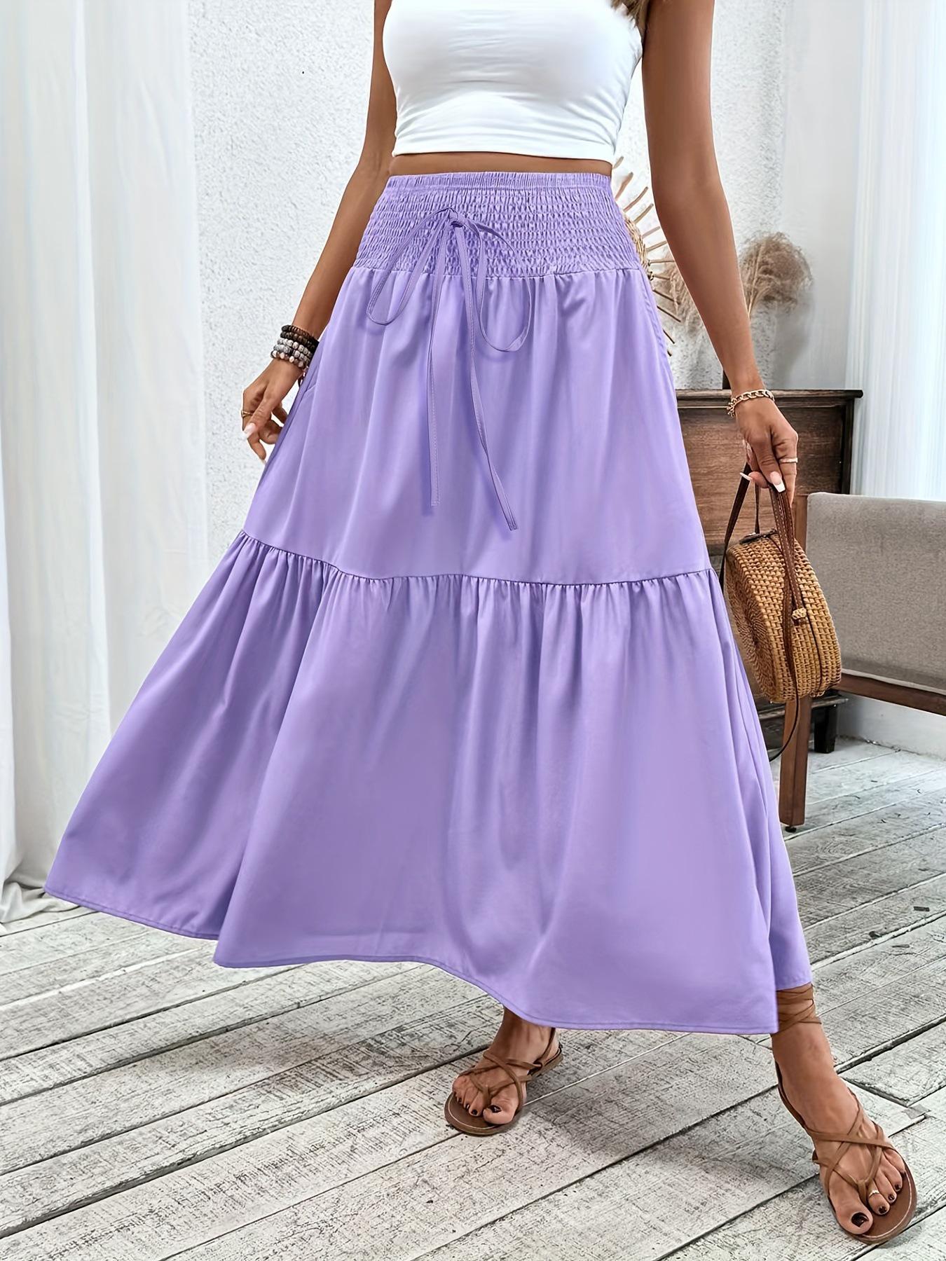 European & American Floral High-Waist Pleated Long Skirt - Casual Slim Fit 4XL лаванды фиолетового